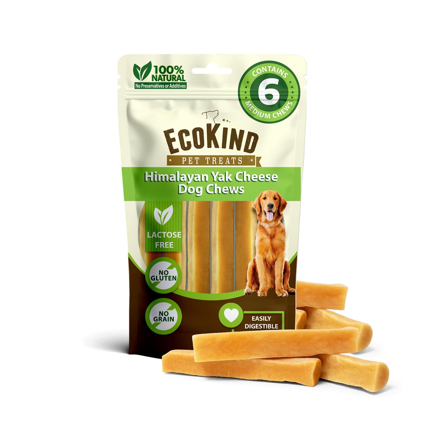 HOTEcoKind Yak Cheese Himalayan Dog Chews, Yak Chews for Large Dogs, 4-5 Bones | 1 Lb, Long Lasting for Aggressive Chewers, Only 3 Ingredient Natural High Protein Dental Dog Treats, No Additives or Lactose
