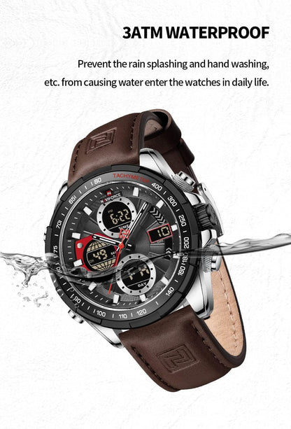 HOTNAVIFORCE Men's Military Digital Watches Analog Quartz Waterproof Watch Sport Multifunctional Leather Wristwatch