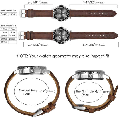 HOTBISONSTRAP Watch Strap, Vintage Leather Replacement Bracelet, Band Width-14mm 15mm 16mm 17mm 18mm 19mm 20mm 21mm 22mm 23mm 24mm