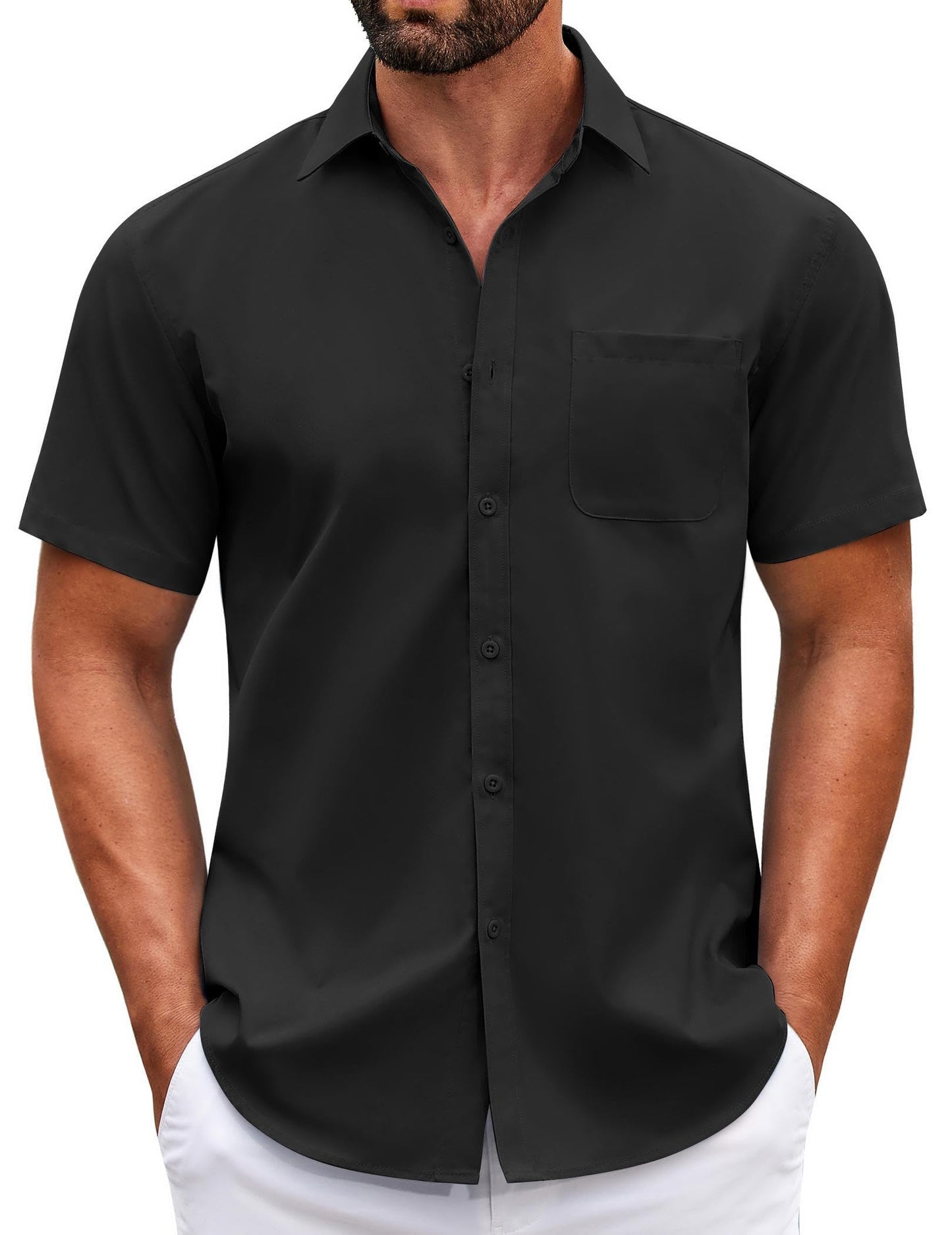 HOTCOOFANDY Mens Short Sleeve Casual Button Down Shirts Summer Untucked Dress Shirts with Pocket
