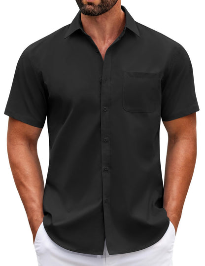 HOTCOOFANDY Mens Short Sleeve Casual Button Down Shirts Summer Untucked Dress Shirts with Pocket