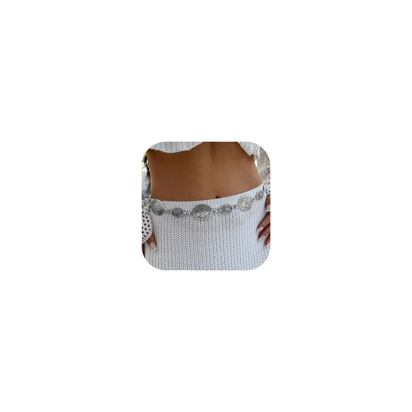 HOTRINHOO Metal Waist Chain Belt for Women Cowgirl Chain Concho Belts for Dresses Jeans Country Concert Outfit
