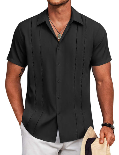 HOTCOOFANDY Mens Cuban Guayabera Shirt Short Sleeve Button Down Shirts Summer Beach Vacation Shirts