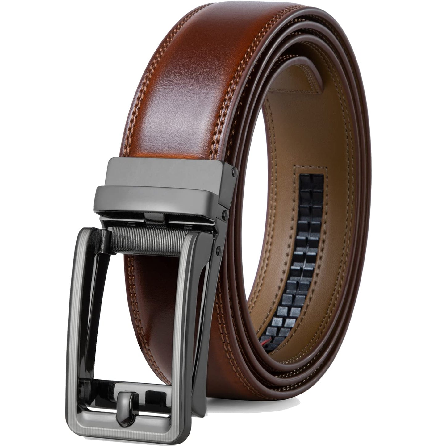HOTFounders & C Men's Leather Ratchet Comfort Click Belt Dress with Slide Buckle -Adjustable Trim to Fit