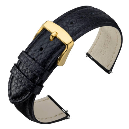 HOTANNEFIT Watch Band 18mm, Quick Release Textured Padded Leather Straps with Gold Buckle for Men and Women (Black)