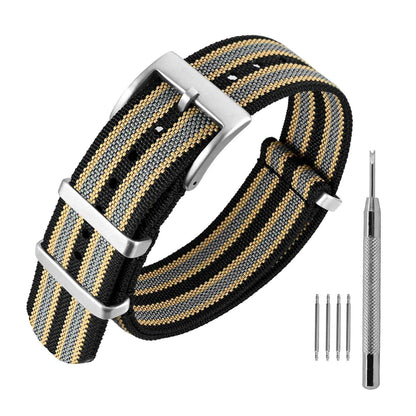 HOTANNEFIT Nylon Watch Band 16mm 18mm 20mm 22mm, One-Piece Waterproof Military Watch Straps with Heavy Buckle