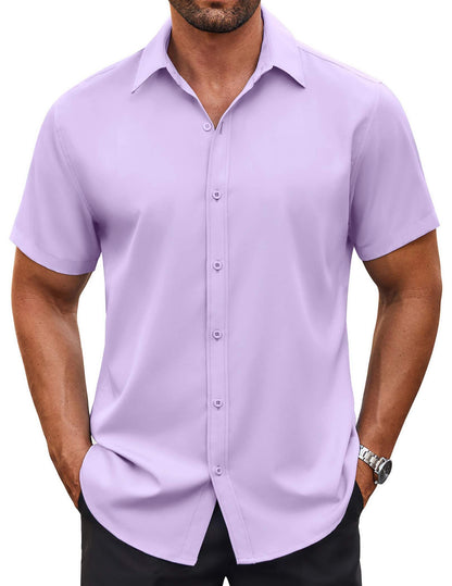 HOTCOOFANDY Men's Button Down Shirt Short Sleeve Dress Shirt Casual Beach Summer Wedding Shirt