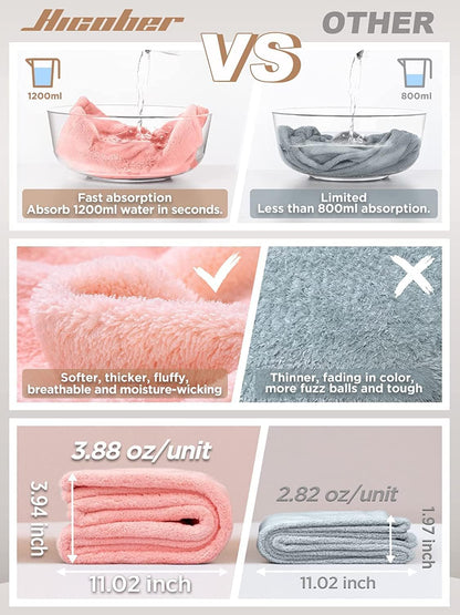 HOTHicober Microfiber Hair Towel Wrap, Fast Drying Hair Towels for Women, Soft Lightweight Quick Dry Turban for Curly & Long Hair–3 Pack(Blue/Grey/Pink)