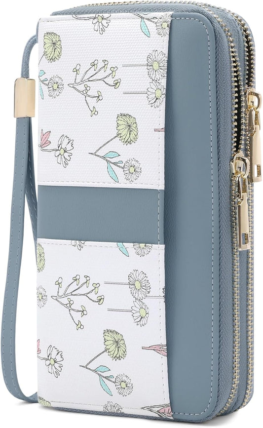 HOTSENDEFN Wallets for Women Double Zip Pocket RFID Blocking Vegan Leather Card Holder Ladies Large Capacity Wristlet Clutch
