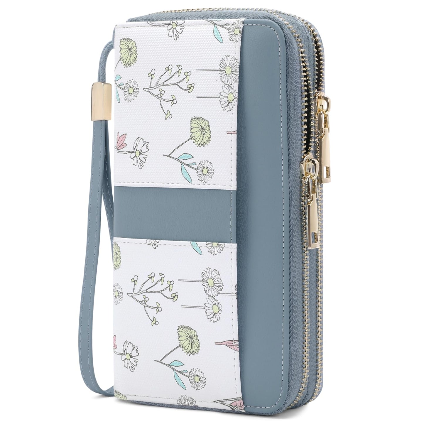 HOTSENDEFN Wallets for Women Double Zip Pocket RFID Blocking Vegan Leather Card Holder Ladies Large Capacity Wristlet Clutch