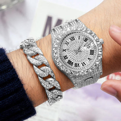 HOTHip Hop Watches for Men Iced-Out Bling Diamond Luxury Quartz Watches with Date
