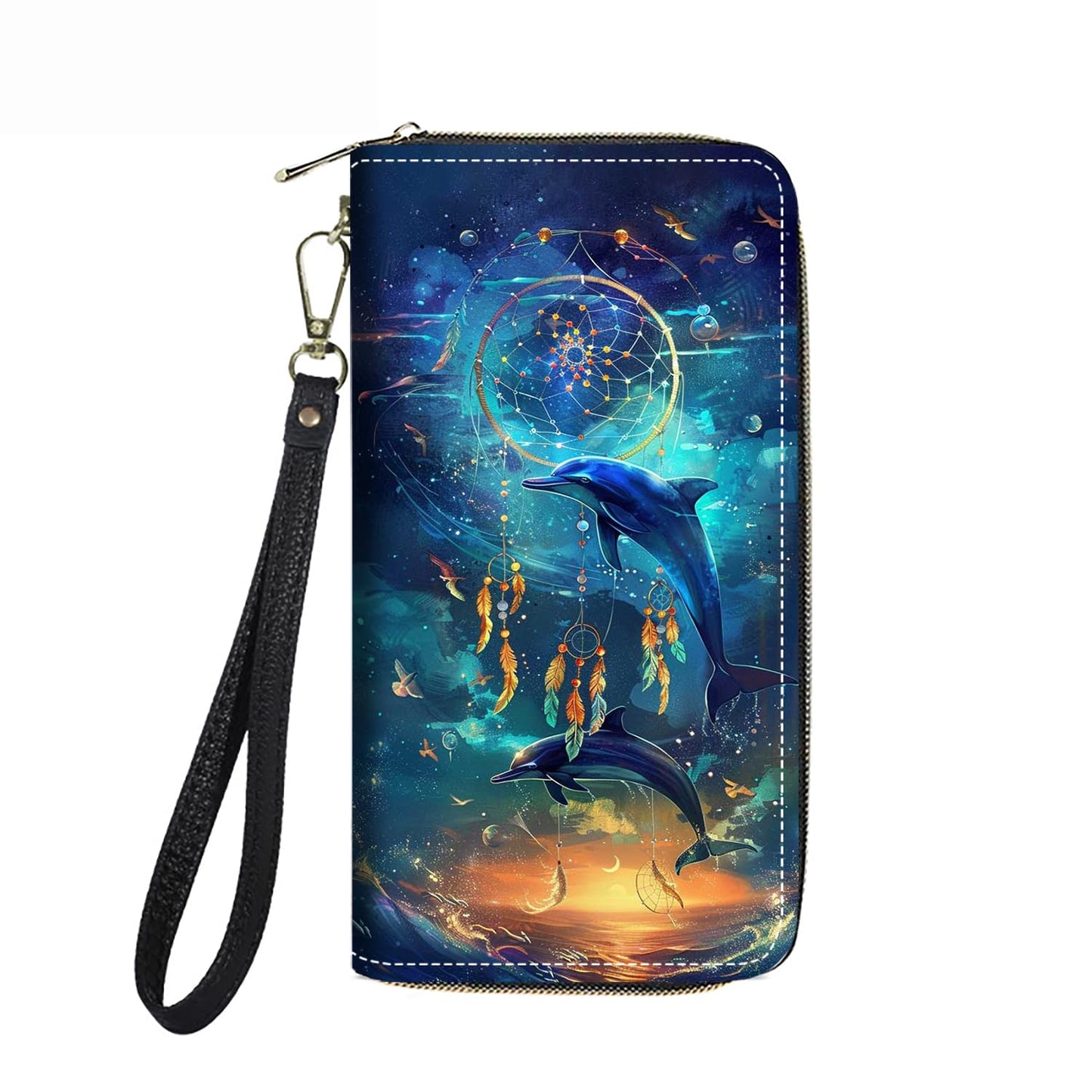HOTWomen's Large Capacity Wallet PU Leather Double Zipper Clutch Purse Multifunctional Wallet with Removable Wristlet Strap for Smart Phone/Coin/Card/Cash, Flower Butterfly