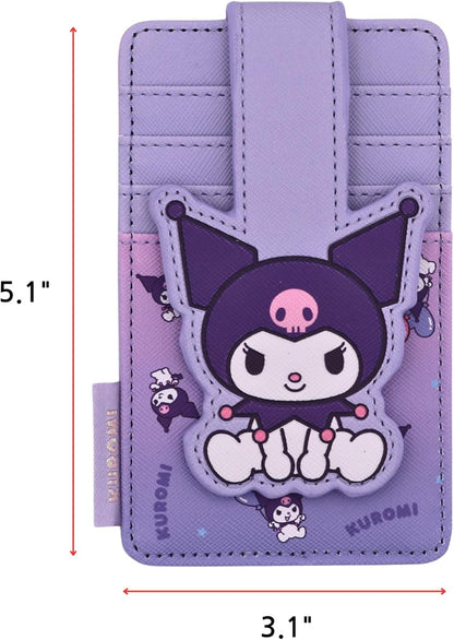 HOTSlim Kitty Friends RFID Blocking Credit Cards Holder Wallet Japanese Cute Characters with Window ID Slot (Kuromi's Purple)