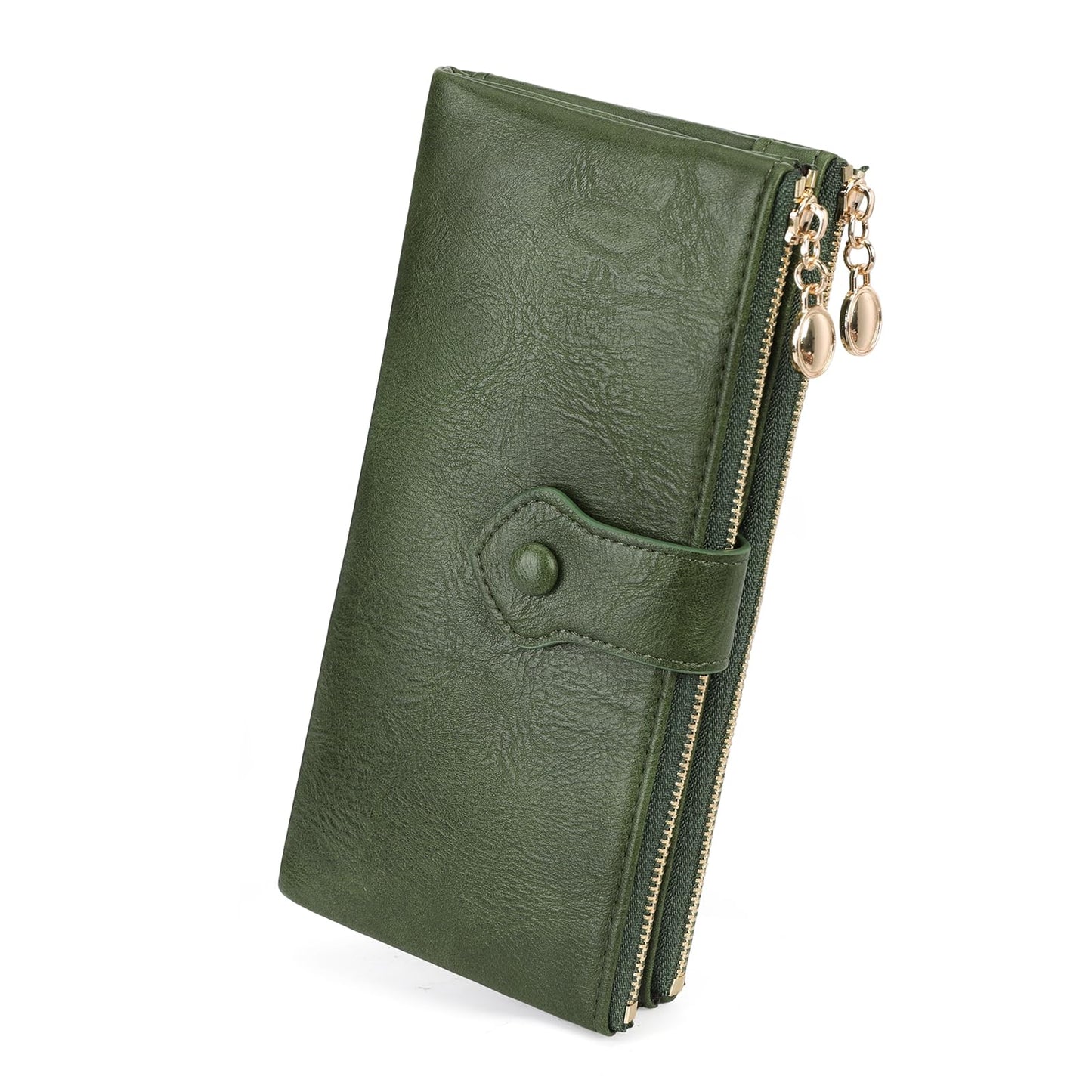 HOTGOIACII Womens Wallet Kiss Lock Bifold Leather Wallets for Women Green | Vintage Wallet for Women,Ladies Clutch Purse,Women's Card Holder Wallet with Zipper