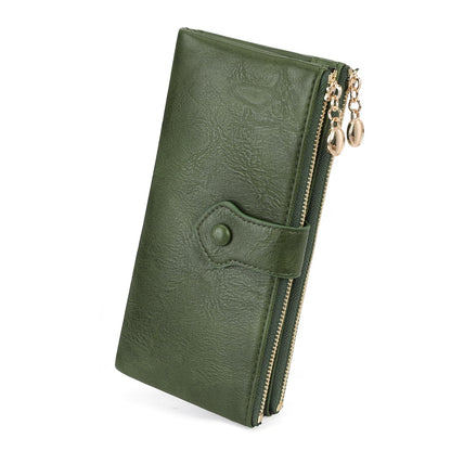 HOTGOIACII Womens Wallet Kiss Lock Bifold Leather Wallets for Women Green | Vintage Wallet for Women,Ladies Clutch Purse,Women's Card Holder Wallet with Zipper