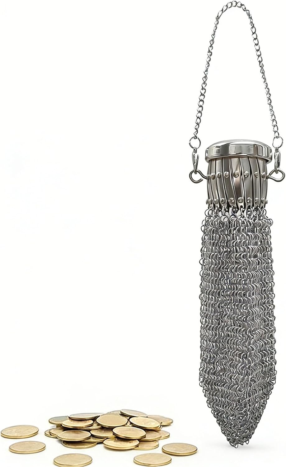 HOT1920's English Vintage Coin Purse, Handade Chain Metal Mesh Wallet for Coins, Dice, Jewelry, Cosmetics, Mini Vintage Double Mesh Coin Holder Pouch, Antique Coin Purse Wallet Ideal for Party