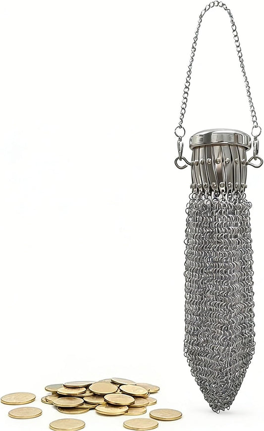 HOT1920's English Vintage Coin Purse, Handade Chain Metal Mesh Wallet for Coins, Dice, Jewelry, Cosmetics, Mini Vintage Double Mesh Coin Holder Pouch, Antique Coin Purse Wallet Ideal for Party