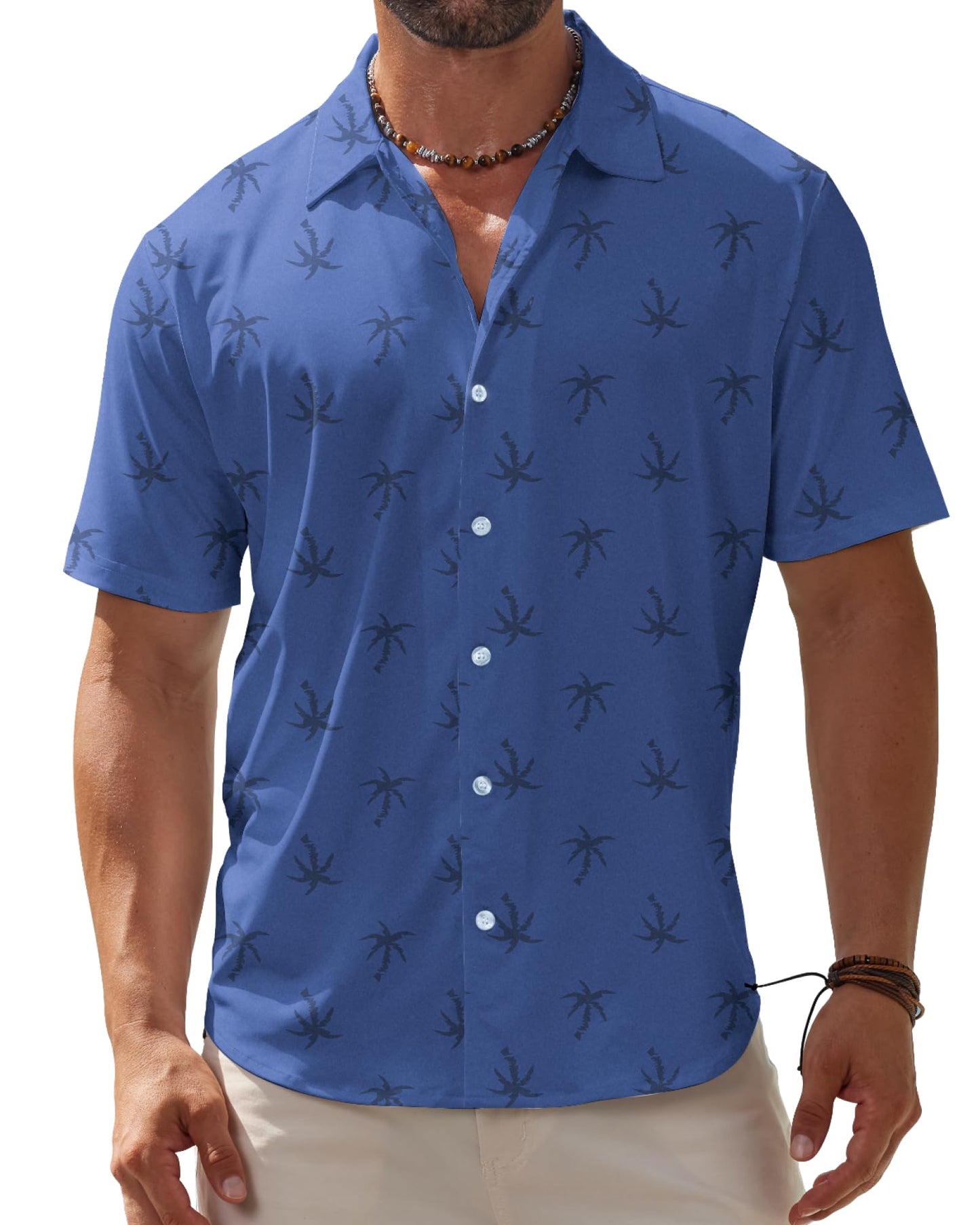 HOTBOJIN Men's Hawaiian Wrinkle Free Short Sleeve Button Down Tropical Floral Beach Vacation Shirt