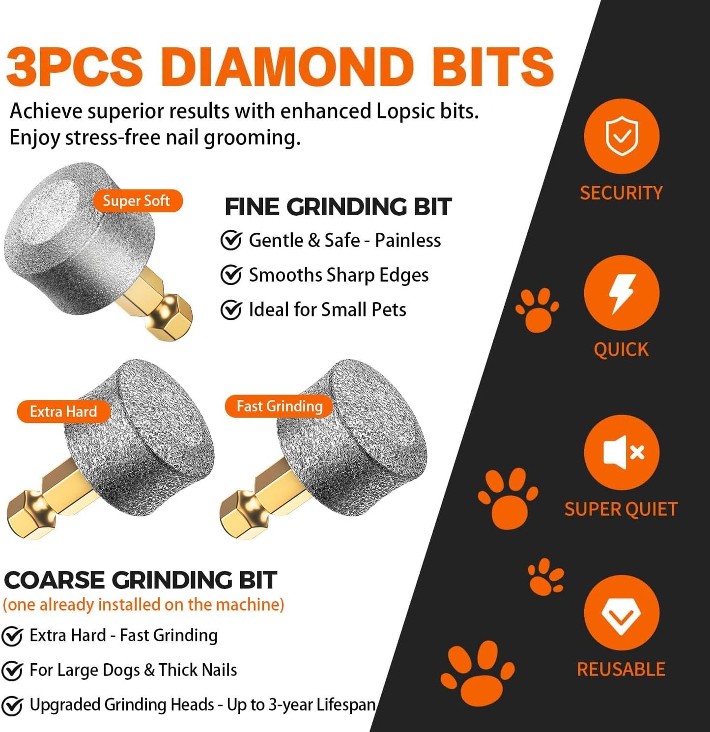 HOTWhisper Quiet Dog Nail Grinder Safe & Stress-Free for Sensitive Dogs Cats | 4 LED Lights,3 Grinding Bits, 3-Speed, Pet Nail Trimmers, Rechargeable Painless Grooming Kit for All Breeds & Sizes