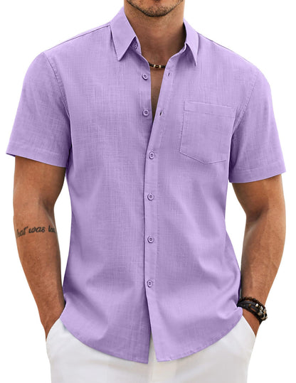 HOTCOOFANDY Men's Button Down Short Sleeve Shirt Casual Cotton Summer Beach Wedding Linen Shirts with Pocket