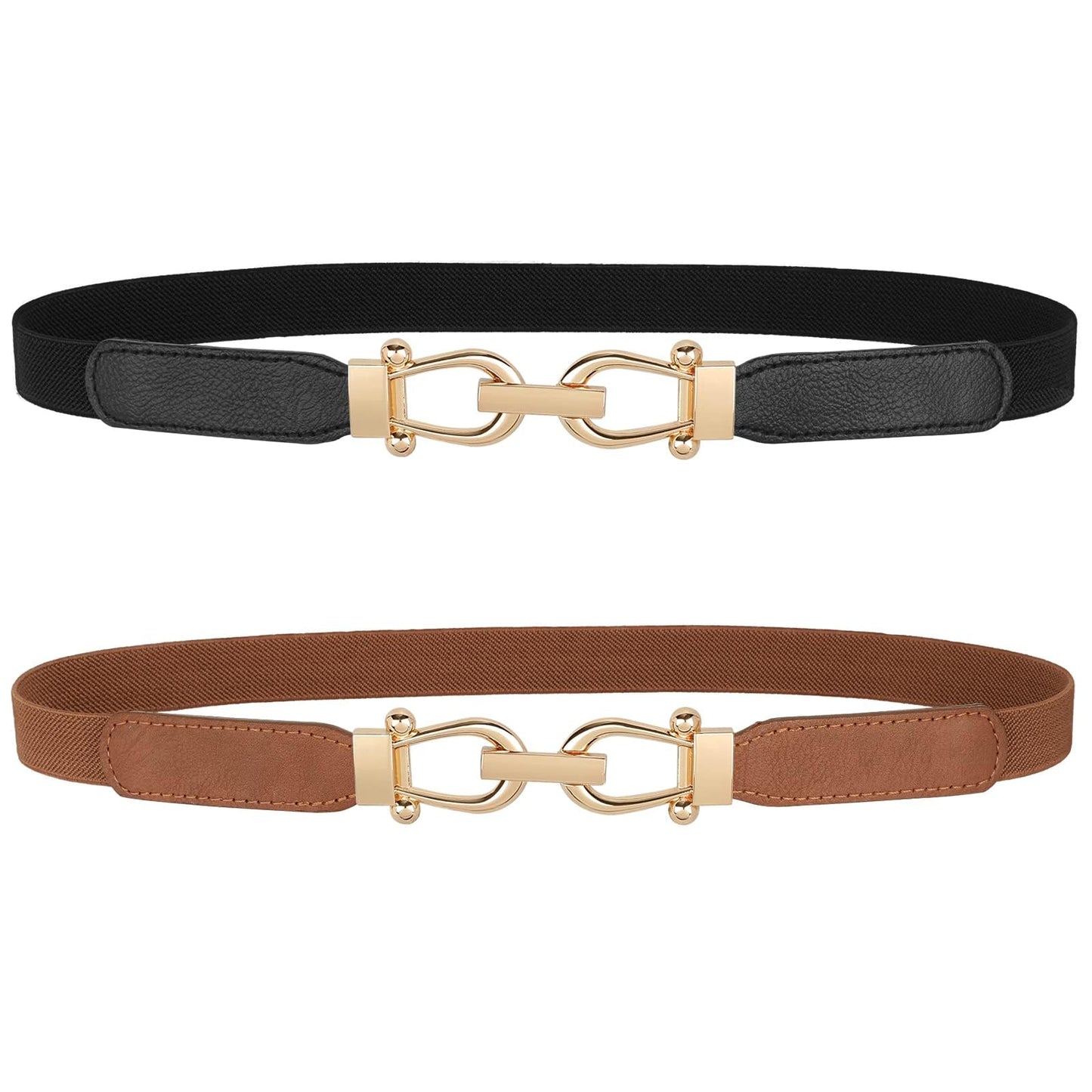 HOTJASGOOD Women Skinny Elastic Belt for Dresses,Thin Retro Stretch Waist Belt with Golden Buckle