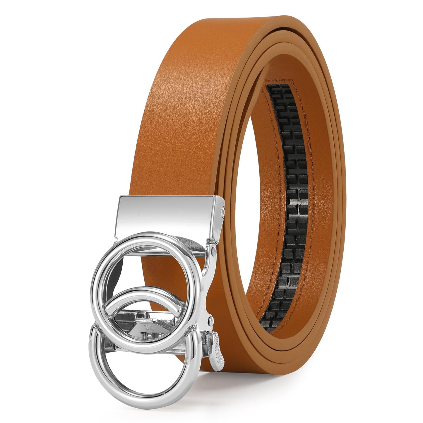 HOTSUOSDEY Womens Ratchet Leather Belt for Jeans Dress Pants Ladies Adjustable No Holes Belt with Automatic Sliding Buckle,1.2"
