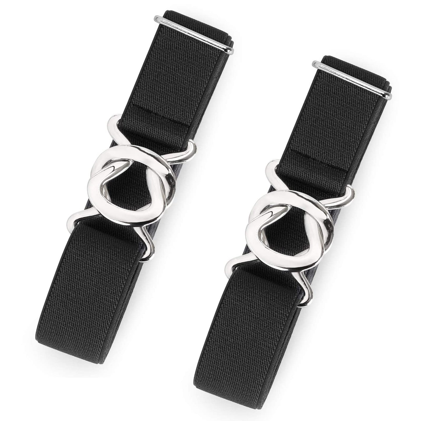 HOTJASGOOD Women No Show Stretch Belt 2 Pack Adjustable Elastic Web Belt with Flat Buckle for Jeans Pants Casual Belts