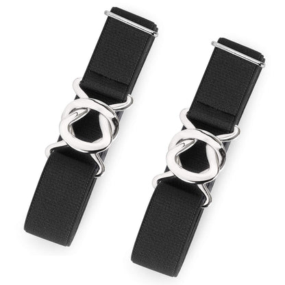 HOTJASGOOD Women No Show Stretch Belt 2 Pack Adjustable Elastic Web Belt with Flat Buckle for Jeans Pants Casual Belts