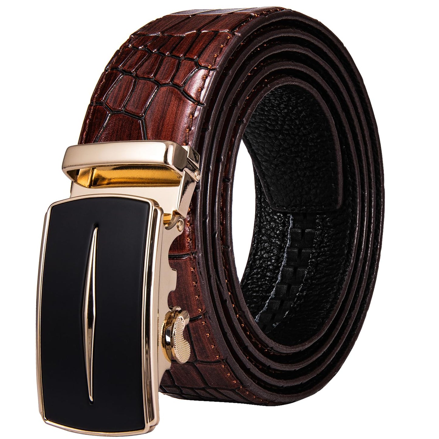 HOTDubulle Designer Mens Belts, Sliding Automatic Buckle Ratchet Dress Belt TOP Genuine Leather Strap Gifts