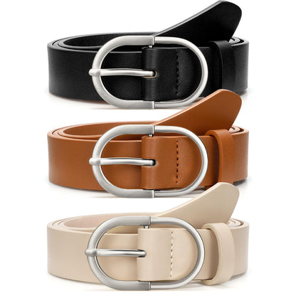 HOTVONMELLI 3 Pack Women's Belts for Jeans Pants Fashion Gold Buckle Ladies Dress Belt