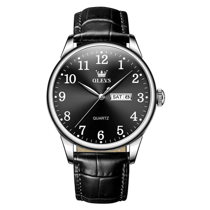 HOTQBAIZI Men's Casual Leather Watch, Easy to Read Three-Hand Analog Stainless Steel Watches for Men, Minimalist Day Date Waterproof Luminous Mens Quartz Wristwatch