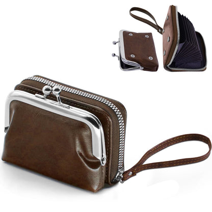 HOTDetachable 2 in 1 Genuine Leather Wallet for Women Credit Card Holder with Zipper Coin Purse (Wine Red2)