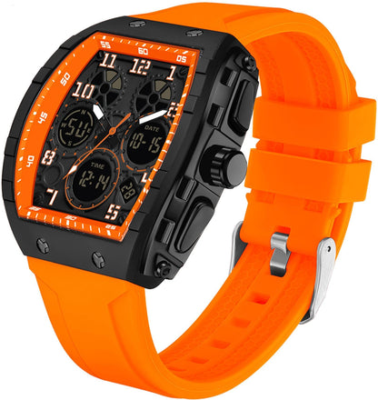 HOTfindtime Watches for Men Relojes para Hombres Wristwatch with Digital Analog Dual Time Display Countdown Stopwatch Punk Cool Design 5ATM Waterproof Mens Watch | Reloj de Hombre Rectangle Design Digital Analog Dual Time Display Countdown Stopwatch Punk