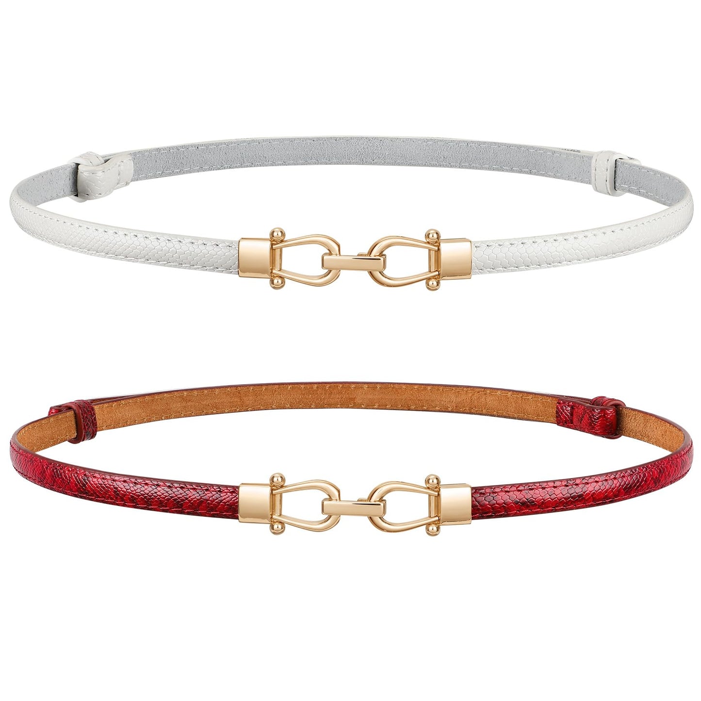 HOTJASGOOD Leather Skinny Belts for Women Plus Size Ladies Thin Waist Belts Adjustable for Jeans Pants Dresses with Gold Buckle