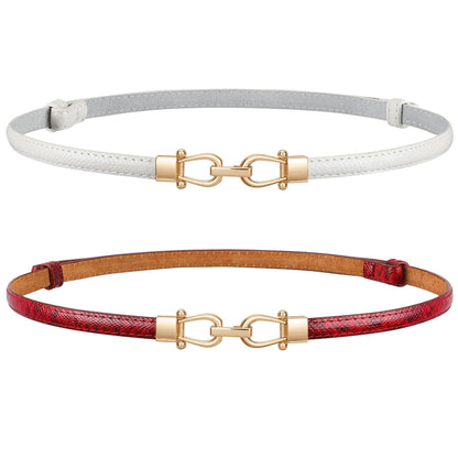 HOTJASGOOD Leather Skinny Belts for Women Plus Size Ladies Thin Waist Belts Adjustable for Jeans Pants Dresses with Gold Buckle