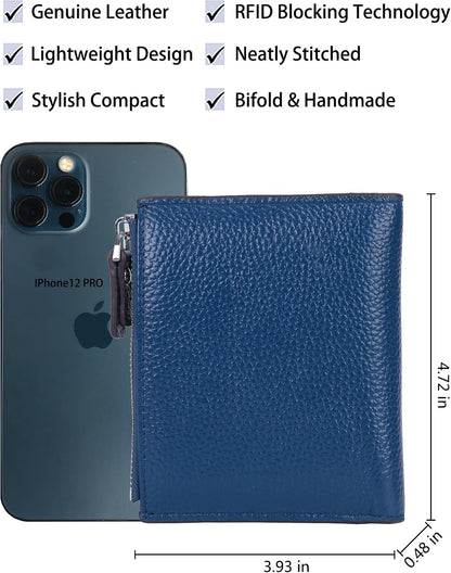 HOTWomen's RFID Blocking Leather Small Compact Bi-fold Zipper Pocket Wallet Card Case Purse with id Window