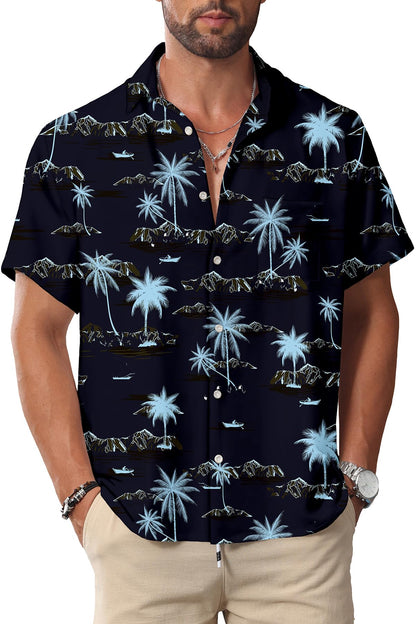 HOTKYKU Hawaiian Shirt for Men: Beach Vacation Summer Short Sleeve Button Down Mens Shirts Casual Stylish