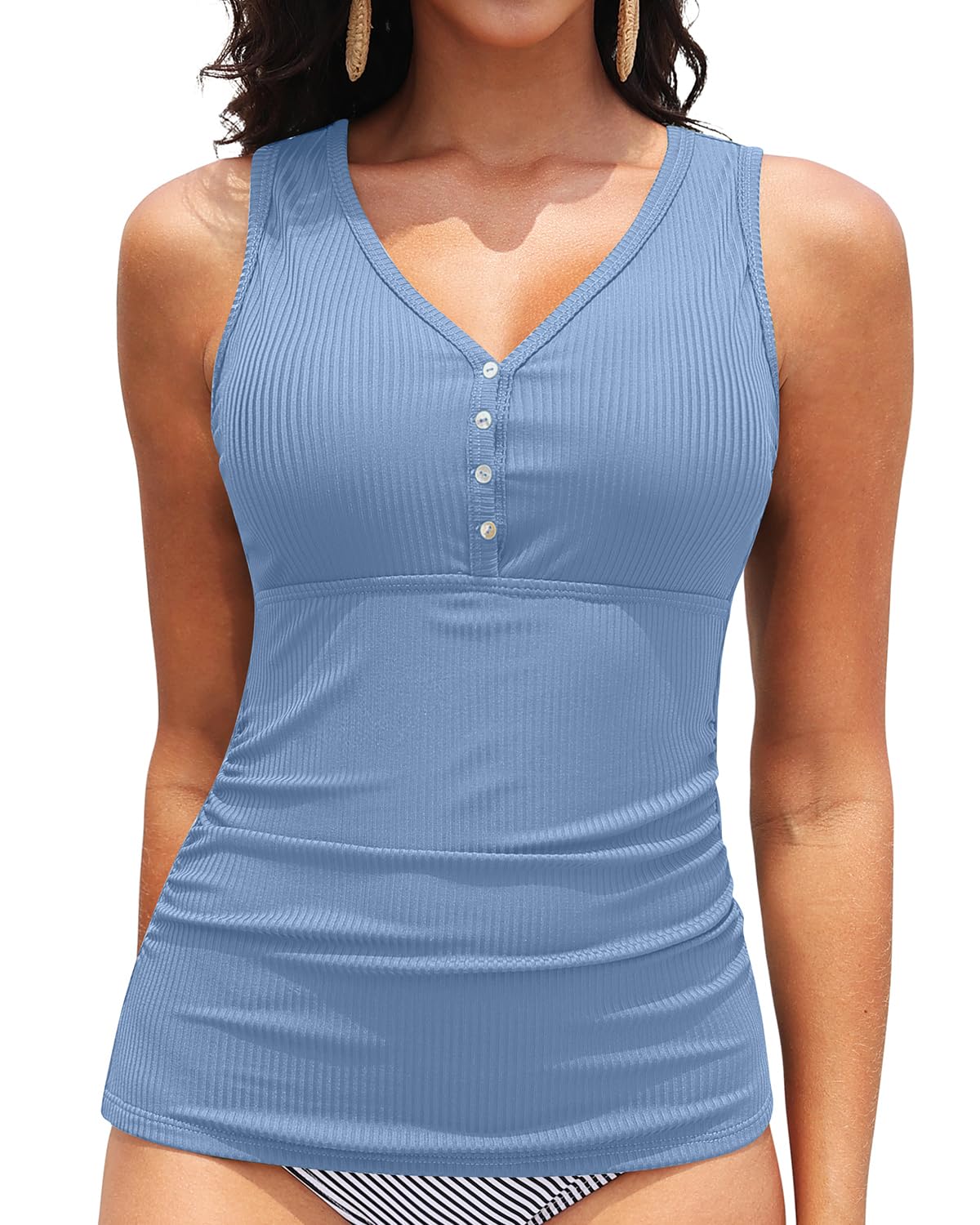 HOTTankini Tops for Women Tummy Control Swimwear Top Only No Bottom | Scoop Neck, Adjustable Straps, Ruched Stomach, Removable Cups, Available in Plus, No Bottom, Full Lining