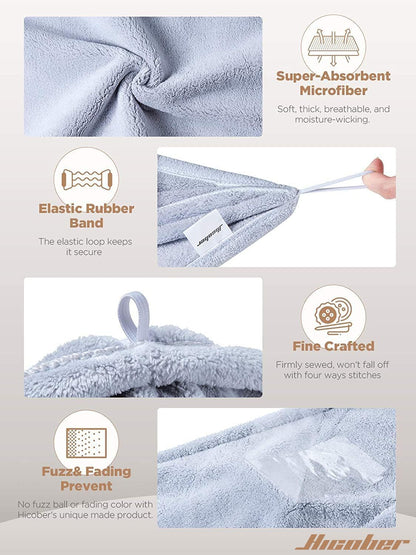 HOTHicober Microfiber Hair Towel Wrap, Fast Drying Hair Towels for Women, Soft Lightweight Quick Dry Turban for Curly & Long Hair–3 Pack(Blue/Grey/Pink)