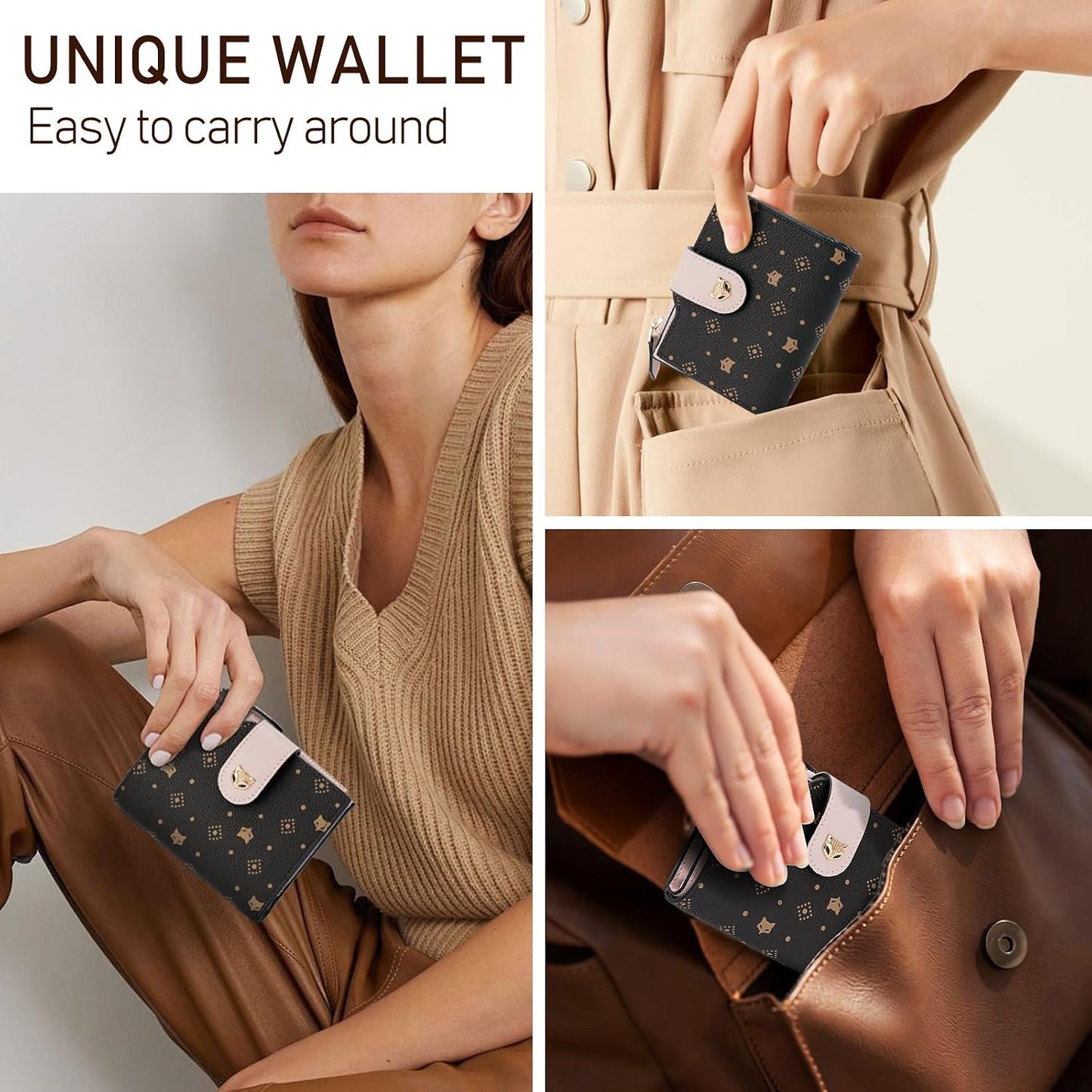 HOTFOXLOVER Small Wallet for Women RFID Blocking Leather Bifold Zipper Pocket Wallet Credit Card Holder with ID Window & Gift Box