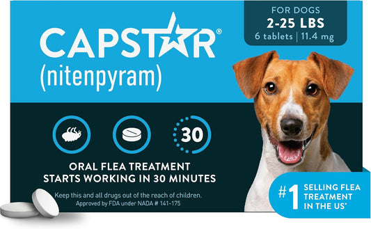 HOTCapstar (Nitenpyram) Fast-Acting Oral Flea Treatment for Dogs 2-25 Lbs, Vet-Recommended Medication Tablets, Flea Tablets for Dogs Start Killing in 30 Minutes, 6 Doses