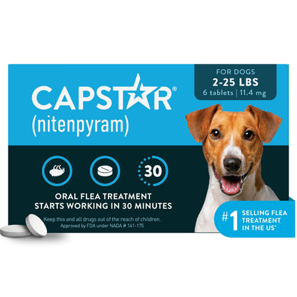 HOTCapstar for Dogs (nitenpyram), Fast-Acting Oral Flea Treatment for Dogs Over 25+ lbs, Vet-Recommended Flea Medication Tablets Start Killing in 30 Minutes, 6 Doses | Ideal for Dogs 25+ lbs; Oral Tablet, No Mess; 6 doses; Fast Flea Knockdown