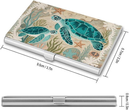 HOTBusiness Card Holder Case Slim, Aluminum Alloy, Credit Card Organizer Nautical Green Sea Turtles Beach for Men Women