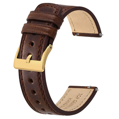 HOTBISONSTRAP Leather Watch Straps, Classic Oil Waxed Leather, Quick Release Replacement Band for Men and Women, Band Width 18mm 20mm 22mm