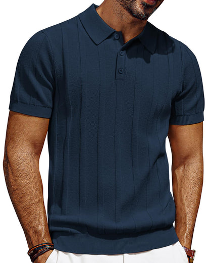 HOTPJ PAUL JONES Mens Polo Shirts Short Sleeve Textured Knit Polo Shirt Ribbed Casual Golf Shirts