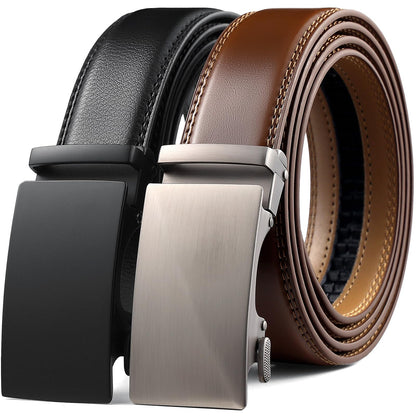HOTFounders & C Mens Belt 2 Pack,Leather Ratchet Click Belt Dress with Slide Buckle 1 3/8" in Gift Set Box- Size Adjustable