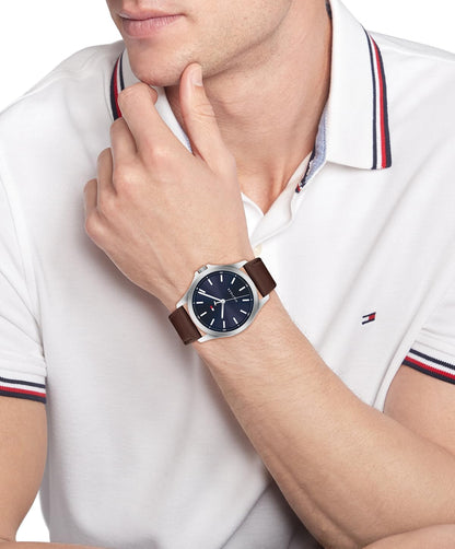 HOTTommy Hilfiger Men's 3-Hand Quartz Watch – 42mm Case, Leather Strap, 3 ATM Water Resistant, Modern Everyday Timepiece, Gift for Him