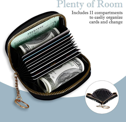 HOTWomen's Slim RFID Wallet – Compact Leather Card Holder Wallet for Women, 9 Card Slots RFID Blocking Credit Card Organizer, Small Travel Wallet - Ladybug on Daisy Flower
