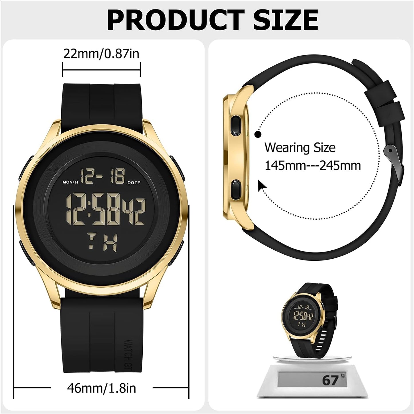 HOTCOSSINIGE Mens Digital Waterproof Military Watch for Men Black Dive Tactical Sports Minimalist Ultra-Thin Wrist Watch
