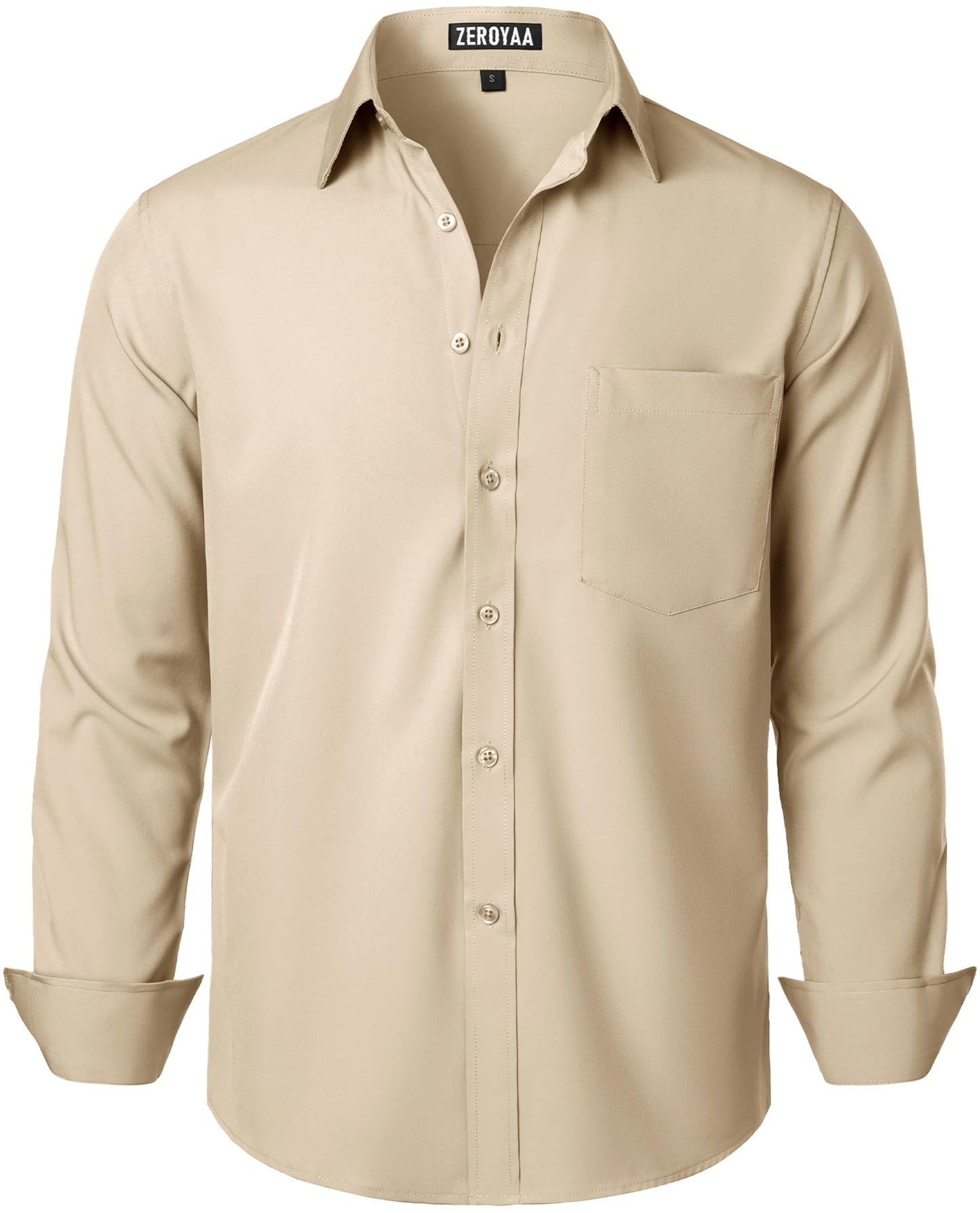 HOTZEROYAA Men's Regular Fit Dress Shirt Solid Wrinkle-Free Long Sleeve Casual Business Button Up Shirts with Pocket